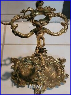 VINTAGE FRENCH ROCOCO Solid Brass MINI FIREPLACE TOOL SET STAND