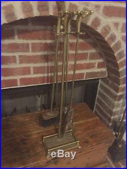 Vintage Large Horse Head Mustang Brass Set Of Fireplace Tools 5 Piece Set