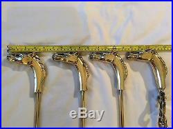 VINTAGE LARGE HORSE HEAD MUSTANG BRASS SET OF FIREPLACE TOOLS 5 PIECE SET