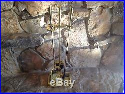 VINTAGE MIDCENTURY MODERN FIREPLACE TOOLS BRASS SET OF 4 PIECES