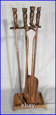 VINTAGE SET OF EARLY 20th CENTURY OWL FIREPLACE TOOLS AND STAND