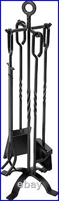 VIVOHOME 5 Pieces Wrought Iron Fireplace Tool Set with Poker Grabber Broom Shove