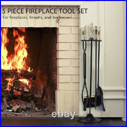 VIVOHOME 5pcs Hearth Fireplace Firepit Poker Shovel Tong Brush Holder Tools Set