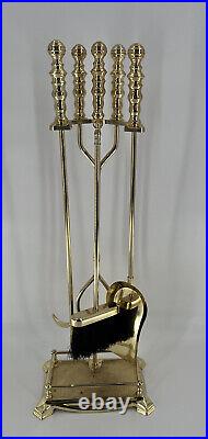 VNTG Polished Brass/Gold Metal Fireplace Tools Set with Stand Vintage Style 5 pc