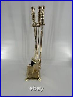 VNTG Polished Brass/Gold Metal Fireplace Tools Set with Stand Vintage Style 5 pc