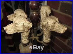 VTG 4 PC Set Brass Resin & Wood Retrievers Dog Heads Fireplace Tools With Stand