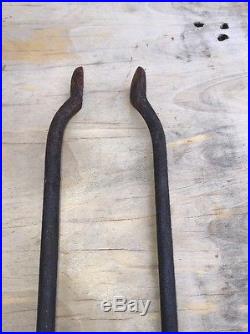 VTG Antique SOLID BRASS & IRON Fireplace Tool SET 4 POKER SHOVEL TONGS STAND