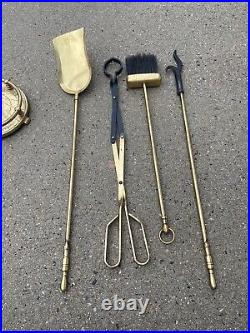 VTG Bass and Metal Fireplace Tool Set & Stand 27 tall 5 pc set