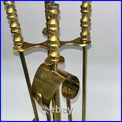 VTG Brass Fireplace Tool Set 5 Piece 4 Tools and Stand Round Base 20Hx 4.75D