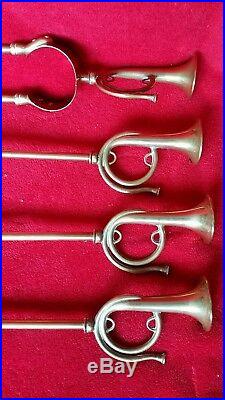 VTG Brass Fireplace Tool Set FRENCH HORNS Hand Crafted Custom Wood Set England