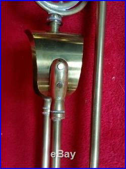 VTG Brass Fireplace Tool Set FRENCH HORNS Hand Crafted Custom Wood Set England