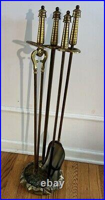 VTG Brass Fireplace Tool Set Poker Tongs Shovel Stand Rostand