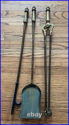 VTG Brass Fireplace Tool Set Poker Tongs Shovel Stand Rostand