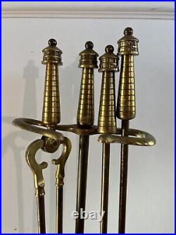 VTG Brass Fireplace Tool Set Poker Tongs Shovel Stand Rostand