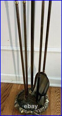 VTG Brass Fireplace Tool Set Poker Tongs Shovel Stand Rostand