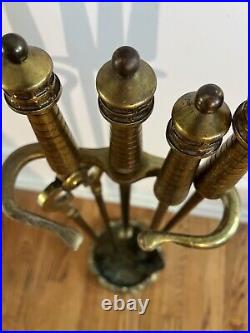 VTG Brass Fireplace Tool Set Poker Tongs Shovel Stand Rostand