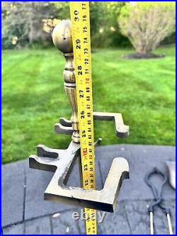 VTG Cast Metal / Brass Heavy 14.1 Lb Solid 5-Pc Fireplace Tool & Stand Set 31