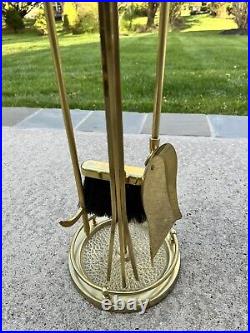 VTG Cast Metal / Brass Heavy 14.5 Lb Solid 5-Pc Fireplace Tool & Stand Set 30