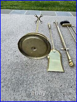 VTG Cast Metal / Brass Heavy 14.5 Lb Solid 5-Pc Fireplace Tool & Stand Set 30