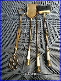 VTG FIREPLACE TOOL SET 5-Piece BRASS AND MARBLE
