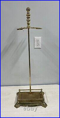 VTG HEAVY GOLD BRASS FIREPLACE TOOL SET 5 Pc STAND/ POKER SHOVEL BROOM TONGS