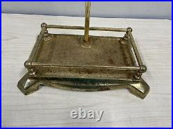 VTG HEAVY GOLD BRASS FIREPLACE TOOL SET 5 Pc STAND/ POKER SHOVEL BROOM TONGS