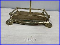 VTG HEAVY GOLD BRASS FIREPLACE TOOL SET 5 Pc STAND/ POKER SHOVEL BROOM TONGS