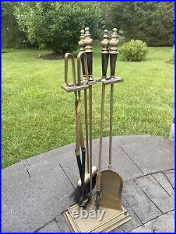 VTG Heavy 11.8 Lb Solid Metal Fireplace Tool Set & Stand 30 tall 5 pc set