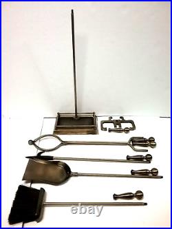 VTG. Heavy Solid Brass/Gold Tone Fireplace Tool Set 4 Piece+ Stand 31 Taiwan