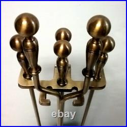 VTG. Heavy Solid Brass/Gold Tone Fireplace Tool Set 4 Piece+ Stand 31 Taiwan