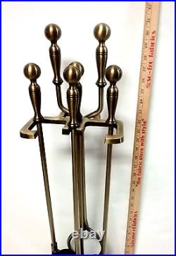 VTG. Heavy Solid Brass/Gold Tone Fireplace Tool Set 4 Piece+ Stand 31 Taiwan