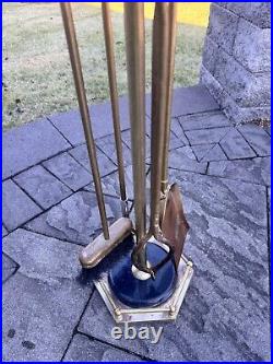 VTG Marble And Heavy Metal 18.3 Lb Solid 5-Pc Fireplace Tool & Stand Set 33.5