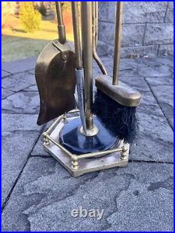 VTG Marble And Heavy Metal 18.3 Lb Solid 5-Pc Fireplace Tool & Stand Set 33.5