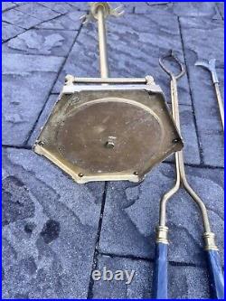 VTG Marble And Heavy Metal 18.3 Lb Solid 5-Pc Fireplace Tool & Stand Set 33.5