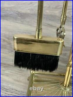 VTG Mid Century 4 Piece Brass Fox Head Fireplace Tool Set Black Brush Rare