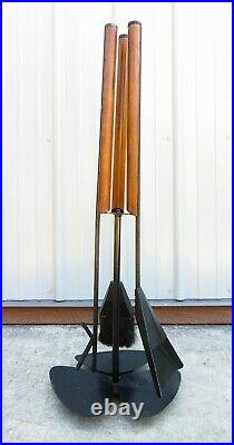 VTG Mid Century MODERNIST FIREPLACE TOOLS SET WALNUT & IRON Eames Nelson Era