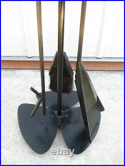 VTG Mid Century MODERNIST FIREPLACE TOOLS SET WALNUT & IRON Eames Nelson Era