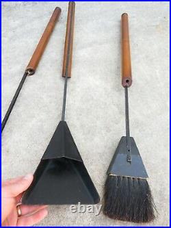 VTG Mid Century MODERNIST FIREPLACE TOOLS SET WALNUT & IRON Eames Nelson Era