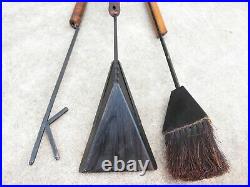 VTG Mid Century MODERNIST FIREPLACE TOOLS SET WALNUT & IRON Eames Nelson Era