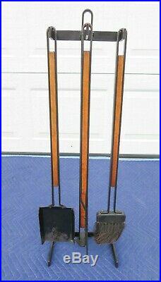 VTG Modernist TONY PAUL FIREPLACE TOOLS SET Iron Wood MID CENTURY Deskey Nelson