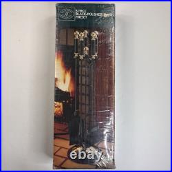 VTG NEW Solid Black Metal & Polished Brass Fireplace 5 Piece Set Windsor Browne