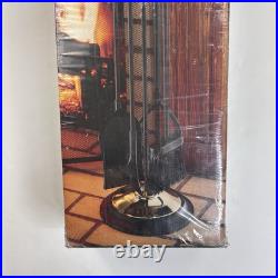 VTG NEW Solid Black Metal & Polished Brass Fireplace 5 Piece Set Windsor Browne