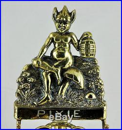 VTG Peerage England 18 Brass Fireplace Tool Set Pixie Devil Mushroom Figure