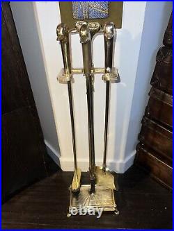 VTG Solid Brass Mallard Duck Head 4 Piece Fireplace Tool Set Hunting Nature