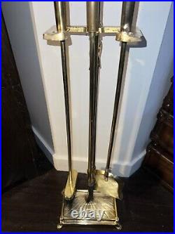 VTG Solid Brass Mallard Duck Head 4 Piece Fireplace Tool Set Hunting Nature