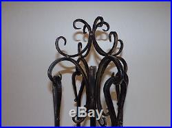 VTG WROUGHT IRON 5 PIECE FIREPLACE TOOL SET SCROLL FANCY ORNATE HEARTH