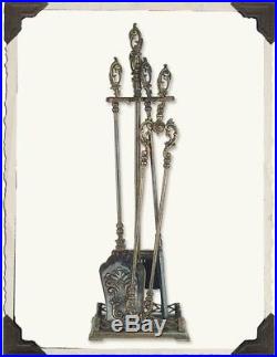 Victorian Trading Co Ornate Brass Fireplace Tool Set & Stand
