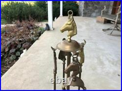 Vintage 1950's Solid Brass Fireplace Tool Set with HORSE HEAD Handles England