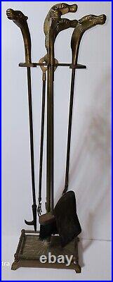 Vintage 1950s EQUESTRIAN SOLID BRASS HORSE HEAD FIREPLACE TOOL SET withSTAND
