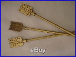 Vintage 1950s brass arrows fireplace andirons and tool set mid century modern